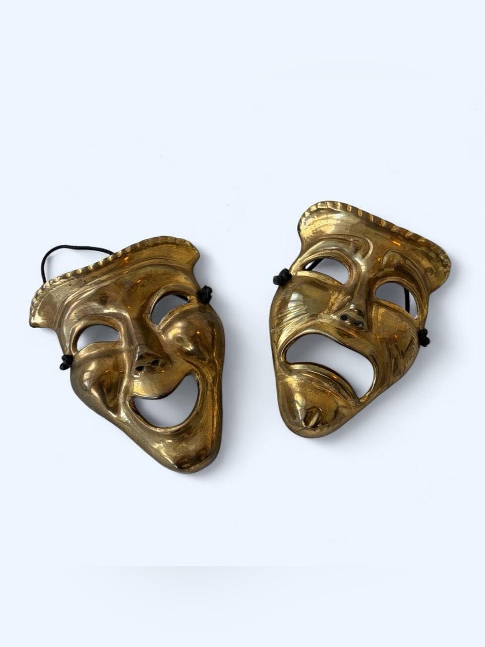 Vintage Solid Brass Comedy & Tragedy Theatre Masks Wall Decor Set